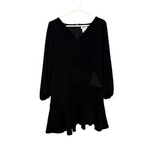 DKNY Black Ruffle Wrap Dress Long Sleeve Party Cocktail Women's